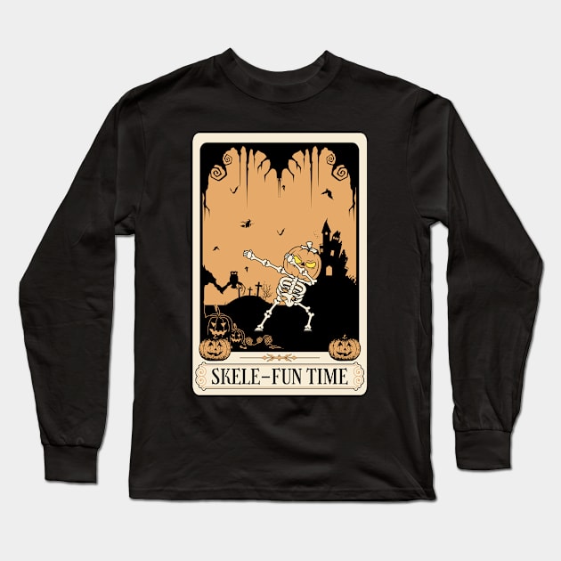 Skele-Fun Time Tarot Card Design Long Sleeve T-Shirt by Odetee